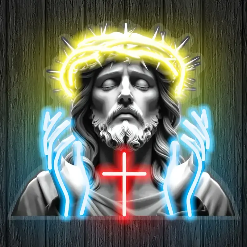 Holy Jesus Neon Sign for Wall Decoration Ornaments, USB Powered, Suitable for Living Room, Auditorium, Christmas, Bodas Adjustable Lighting Sign for Home Decoration, Religious Events, LED Lights Bedroom