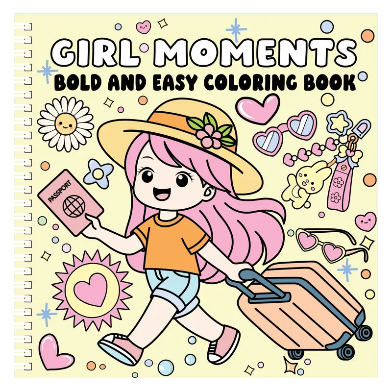 Hardcover Kids' Coloring Gift Book - Cute Kawaii Pre-Printed Paper Pages, Bold Designs, Easy-to-Color Illustrations, Cute Girl Art, Group Activity Fun (Children's Literature & Art Book)