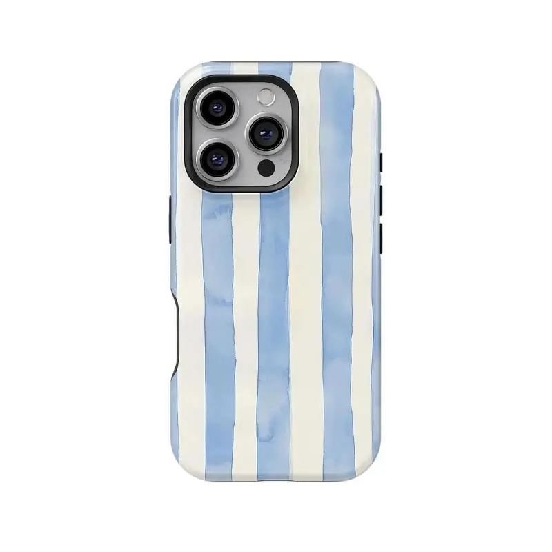 OCEAN BLUE Striped iPhone Case – Beachy Coastal Tough Cover, Phone Cover For Iphone 11 12 13, 14pro, 15 16promax
