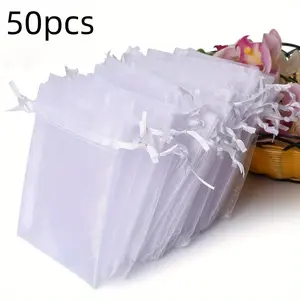 50 Pcs Organza Gift Bags, Party Favor Candy Bags, Wedding Christmas Jewelry Pouches, Elegant Non-Woven Fabric Supplies, Wedding Party Packaging