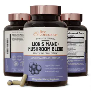 Live Conscious Lions Mane Mushroom Blend Supplement - Cognitive Memory Support - Lion's Mane, Cordyceps, Reishi & Turkey Tail Mushrooms