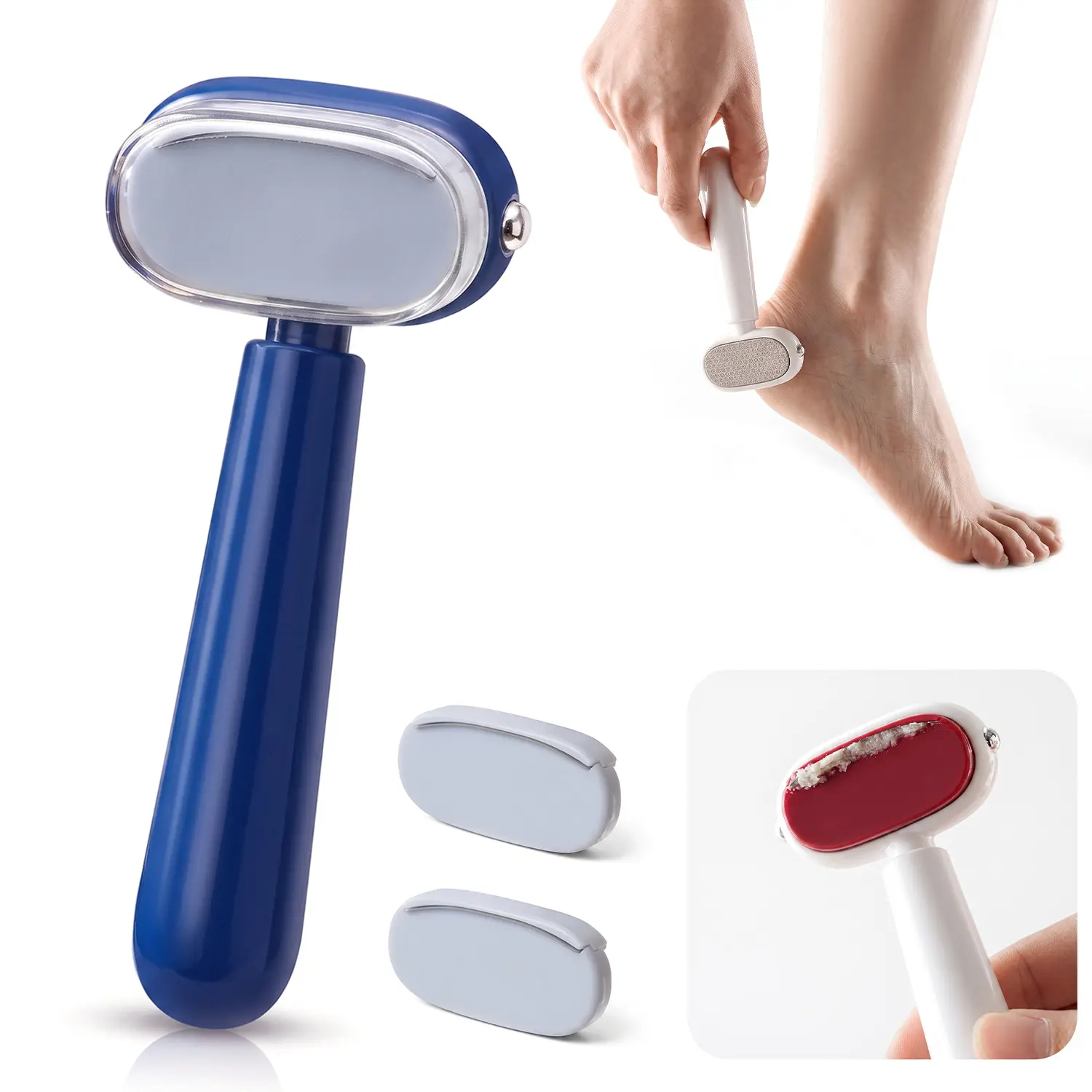Dual-Sided Foot Scraper with 2 Replaceable Stainless Steel Blades, Manual Foot Care Tool for Heels & Feet, Portable Pedicure Exfoliator for Home, Travel & Everyday Use