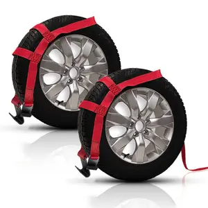 2Pcs Car Basket Straps Twisted Adjustable Tow Dolly Wheel Net Set with Flat Hooks Red Color antislip chains anti slip tire antiskid tools repair for 17"-21" Rims - Vehicle