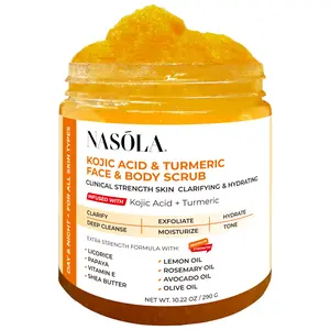 Nasola Kojic Acid & Turmeric Face & Body Scrub - 100% Pure Bio Oil, Clinical Strength Skin Clarifying & Repair, Gentle Exfoliation, Hydration for All Skin Types