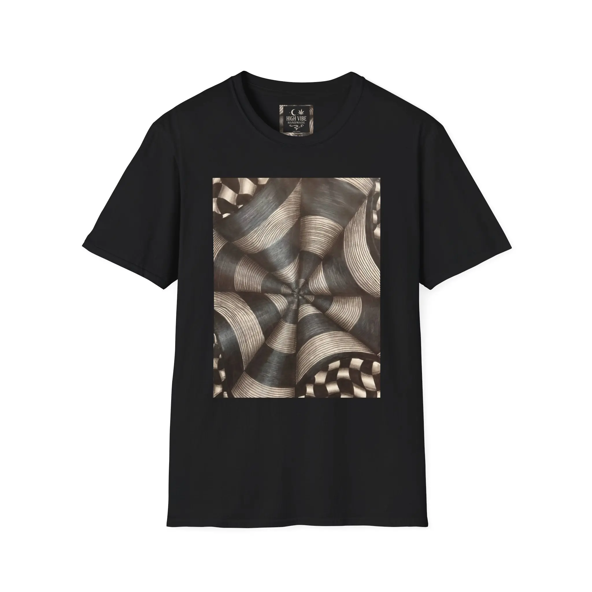 High Vibe Handmade T-Shirt for Men in Soft Ring-Spun Cotton, Casual Streetwear with Original Art, Ribbed Collar for Everyday Wear, Graphic, S, Ethical Cotton, Pearl Label