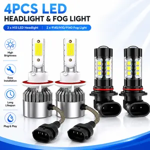 LED Headlight Hi/Lo + Fog Light Combo Kit for 2004-2014 Ford F-150, 4 Bulbs (H13 + 9145/H10/9140), 55W 8000K Super Bright, 200% Brighter, Plug-and-Play, IP68 Waterproof, 360° Beam, Canbus Ready - Halogen Lamp Upgrade