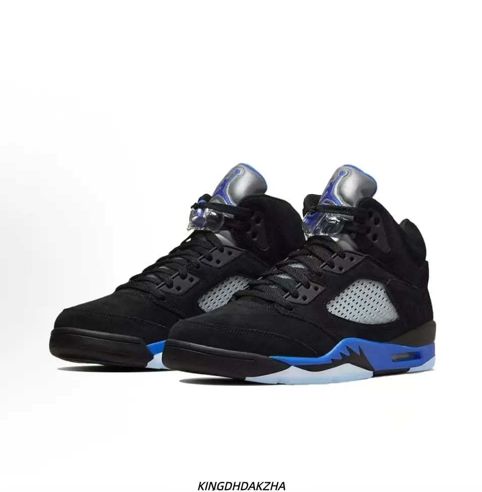 Men Black Royal Blue Suede High Top Retro Basketball Sneakers, Shock Absorbing Non Slip Athletic Shoes For Training And Daily Streetwear