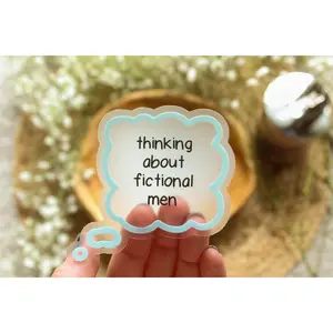Thinking About Fictional Men Clear Waterproof Vinyl Stickers | Black or White | Matte Finish | 3" x 3"