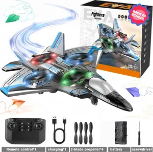 [Battery life: 5-8 minutes]Beginner-Friendly Foam Remote Control Airplane, Drone for Kids, RC Aircraft for Boys and Girls, Fighter Jet Helicopter with LED Lights, Altitude Hold, 360° Flip Stunt Rotation, Speed Adjust Flying Toy。Configure one battery