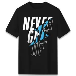 Never Give Up Lightning Bolt Graphic T Shirt Motivational Quote Streetwear Gym Casual Unisex Tee