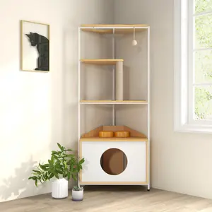 Corner Cat Tower, Cat Tree with Scratching Post, Cat Condo with Feeding Station and Climbing Platforms, Pet Furniture for Indoor Cats    RR dog