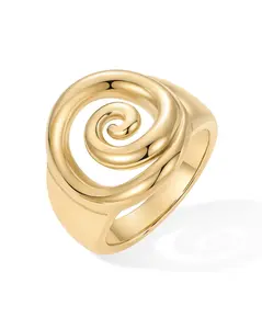 PAVOI 14K Gold Plated Chunky Swirl Rings for Women - Stainless Steel Statement Spiral Ring - Waterproof Bold Swirl Bands