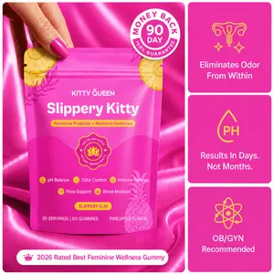 Kittyqueen - Slippery Kitty Feminine Probiotic + Moisture Gummies - All in One Solution with Slippery Elm 60 Count Pineapple Flavor