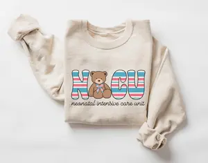 NICU Sweatshirt, Neonatal ICU Nurse Sweater, Nicu Nurse Gifts, Neonatal Intensive Care Unit, NICU Nurse Bear Blanket Stripes Crewneck
