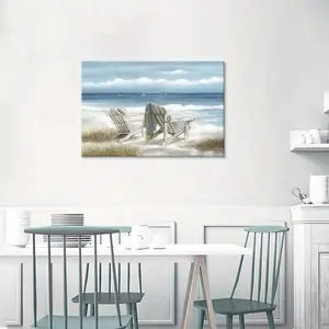 2D Flat Coastal Framed Canvas Art - Vibrant Ocean Oil Painting, Heavy Texture Seascape Wall Decor for Living Room, Bedroom, Office, Ready to Hang, 2D, Perfect for Room Decor
