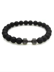 Unisex Minimalist Temperament Solid Color Dumbbell Design Beaded Bracelet, Casual Trendy Beads Bracelets, Fashionable Jewelry for Daily & Gym Workout, Charm Bracelets, Trendy Jewellery Accessories