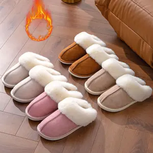 Winter Suede Womens Cotton Slippers Comfort Memory Foam House Slippers Non-Slip Rubber Sole Plush Lined Cozy Warm Indoor Outdoor Easy On & Off