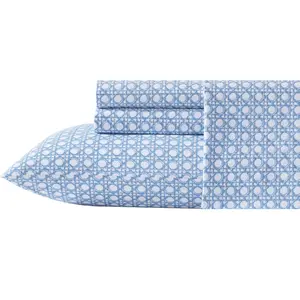 Queen Bed Sheets, Crisp & Cool Cotton Percale Bedding with Matching Pillowcases, Lightweight Bed Set, Oeko-Tex Certified (Bahama Isle Blue)
