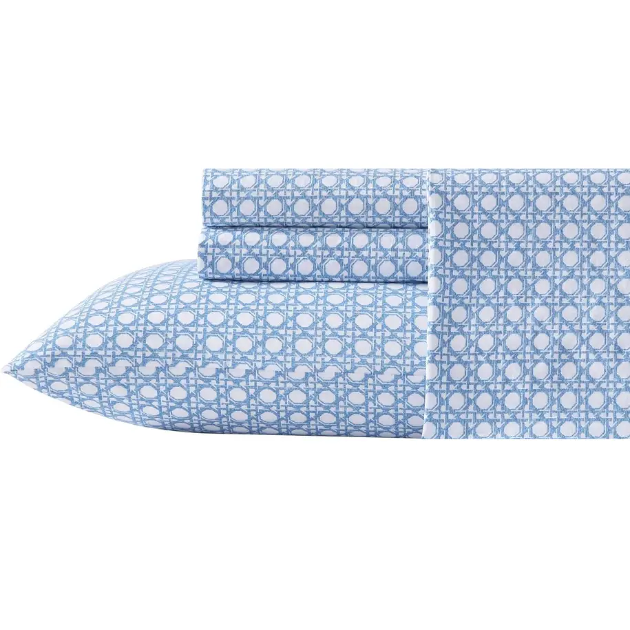 Queen Bed Sheets, Crisp & Cool Cotton Percale Bedding with Matching Pillowcases, Lightweight Bed Set, Oeko-Tex Certified (Bahama Isle Blue)