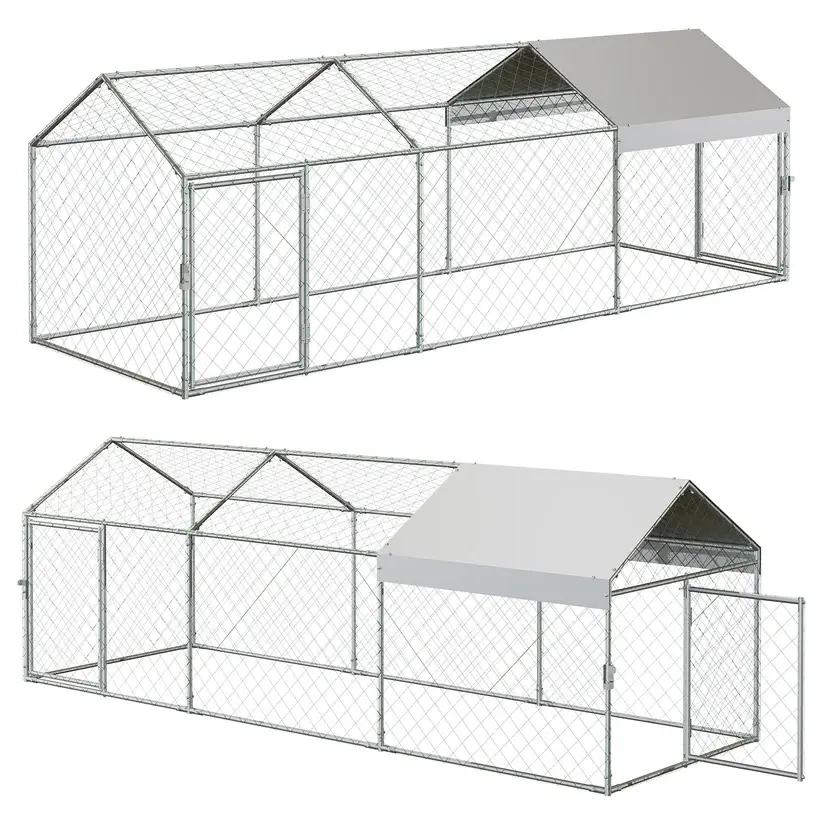 [FLASH SALE] Garvee 118" x 39" Large Metal Chicken Coop with Outdoor Run - Galvanized Steel Poultry Cage with Waterproof Weather Cover & 2 Easy-Access Doors for Backyard Chickens, Ducks, & Rabbits (Silver)