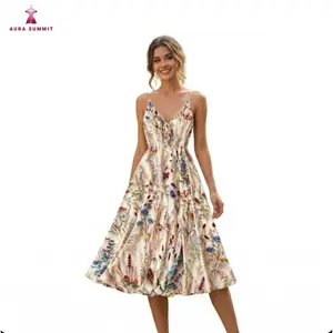 AurasummitWomen's Bohemian Floral Print Spaghetti Strap Maxi Dress - Flowy Cami Sundress with Adjustable Straps, Perfect for Summer Beach Vacation & PartyBeach vacation outfit, Beach sundress, Summer holiday wear, Cruise outfits for women, spring saillng