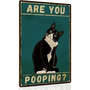 ALKB Bathroom Sign Tuxedo Cat Wall Decor Funny Metal Sign 8x12 Inch - Are You Pooping - Wall of Glory Decor Black Cat Sign