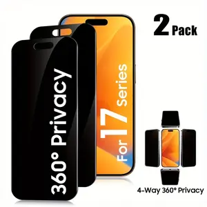 2pcs 4-way 360° Privacy Screen Protector for iPhone 17 Air/17/16/15/14/13/12/11/Pro Max/Pro/Plus/Mini/16e/XR/X/XS/XS MAX,Full Coverage Anti-Spy Protection,Scratch-Resistant,Anti-Fingerprint,Compatible with dynamic islands,Easy to Install,Case-Friendly