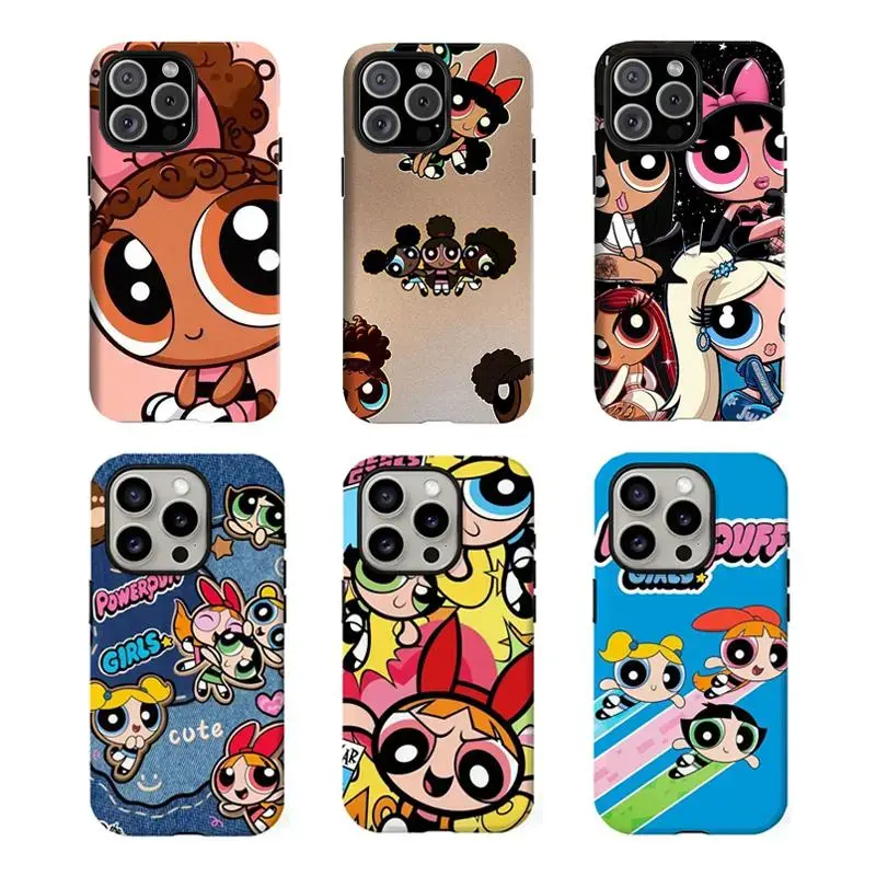 Powerpuff Girls Custom Polycarbonate Rubber Smartphone Case - 90s Nostalgia Retro Pop Culture Aesthetic, Shockproof Rugged Armor Casing, Advanced Drop Resistance Protection, for iPhone 11-17 Pro Max Plus Mobile Accessories