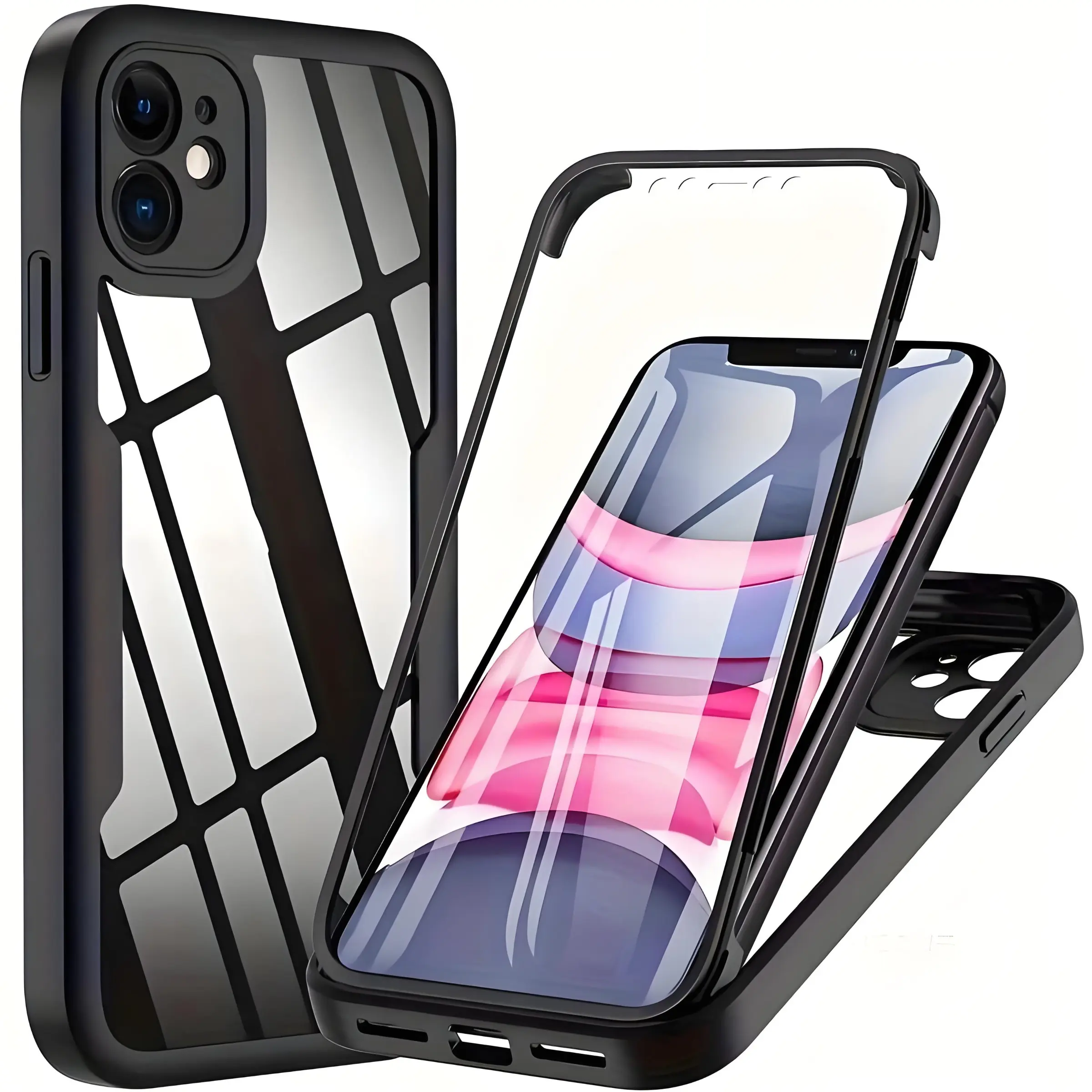 360 Full Body Front & Transparent Shockproof Protective Cover, Phone Case with Screen Protector, Protective Cover Compatible with iPhone 11 12 13 14 15 16 17 Pro Max, Protective Casing, Shockproof Smartphone Casing