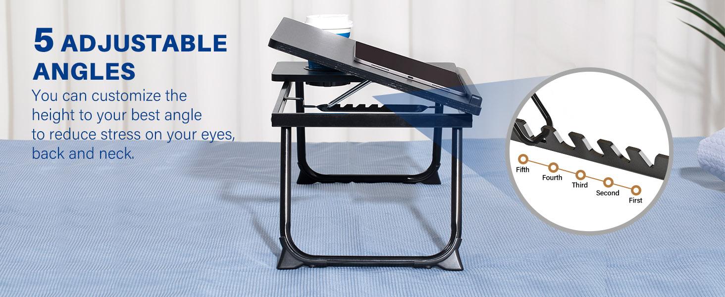 Adjustable Foldable Laptop Table with Cup Holder, Portable TV Tray Desk for Bed Couch Sofa, Height Adjustable Study Reading Table for Home Office