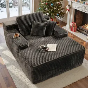 67" Chaise Lounge Chair Indoor, Oversized Boneless Corduroy Sleeper Sofa Bed with Soft Padding & Wide Armrests, No Assembly Comfy Fluffy Reading Couch for Living Room, Bedroom, Office