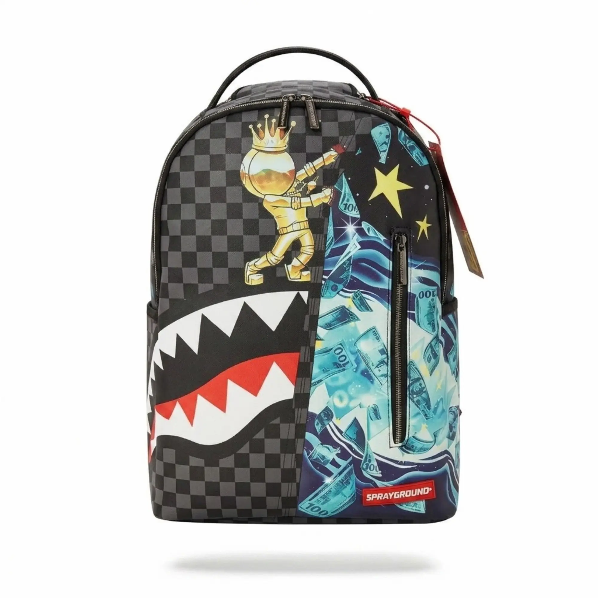 Astromane Welcome to My World Backpack Gold Astronaut Galaxy Shark Mouth Graphic School Bookbag Water Resistant Laptop Bag