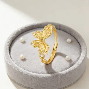 Gold Plated Brass Butterfly Ring Elegant Ajustalbe High Quality Accessory Pefect Gift for woman tarnish-free skin-friendly design trendy all-match engagement