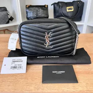 Pre-owned Yves Saint Laurent Leather Shoulder Bags Saint Laurent Matelasse Monogram Mini Lou Camera Bag Black and Silver Hardware ysl