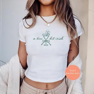 A Tini Bit Irish Baby Tee, St Patricks Day Crop Top, Cute Irish Cocktail Graphic Shirt, Y2K Aesthetic St Paddy Outfit, Lucky Party Tee