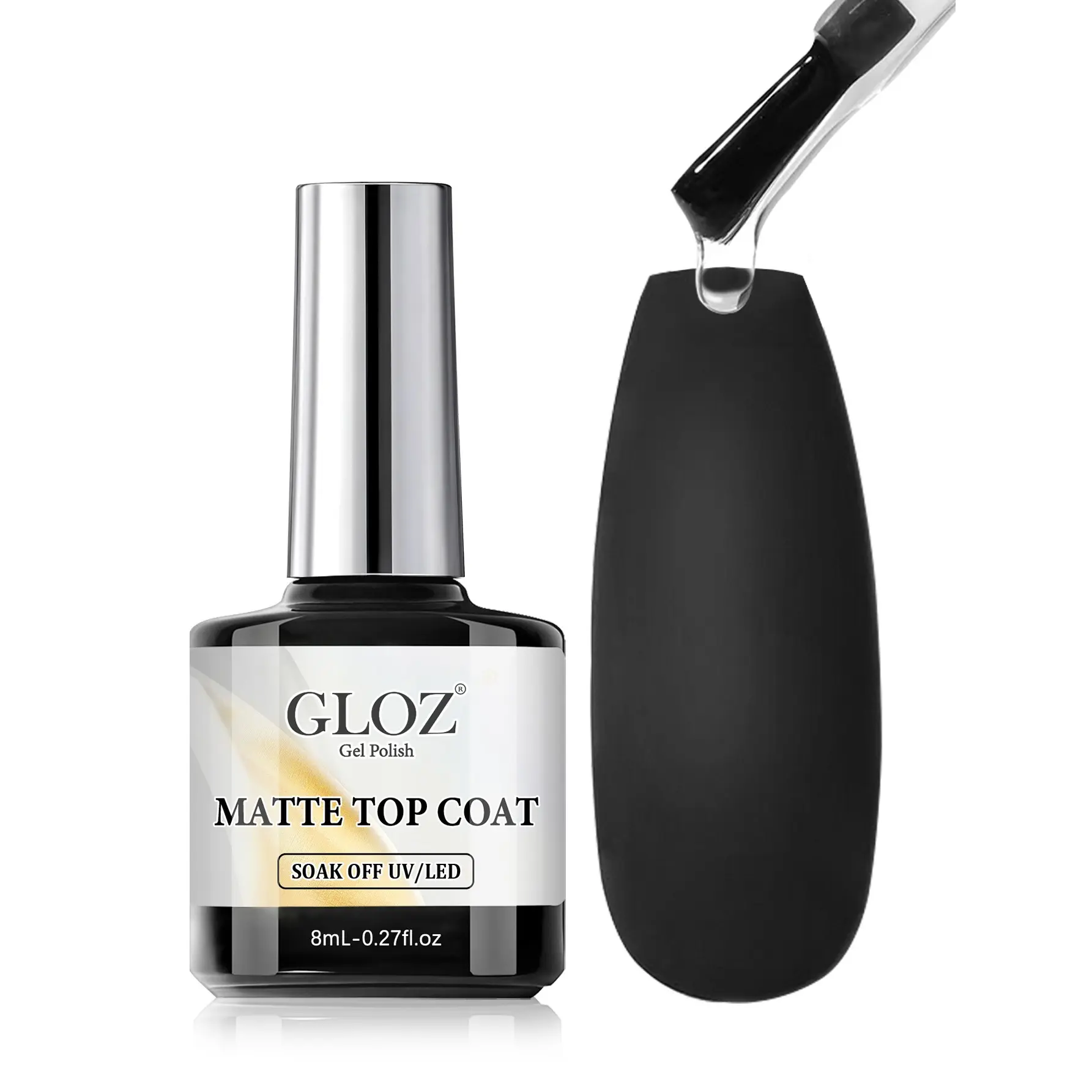 GLOZ 8ml No Wipe Matte Top Coat Gel Nail Polish with UV Light, Soak Off UV LED Long Lasting Smooth Matte Finish Gel for Professional Salon, DIY Nail Art Design, Manicure