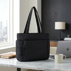 Puffer Tote Bag for Women with Makeup Bag, Large Work Tote Laptop Bag, Lightweight Travel Tote Bag with Zipper Gifts for Women Teacher Nurse Quilted Shoulder Organiser for School Gym