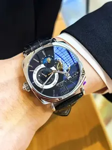 Fashionable Men's Mechanical Watch, Casual Business Wristwatch, Vintage Skeleton Design, Stainless Steel Case, Analog Face, Casual Style, Battery-Free, Business & Leisure, Mens Mechanical Watch
