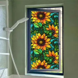 1pcs Sunflower Stained Glass Window Film,Non Adhesive Privacy Film,Stained Glass Window Film for Bathroom Shower Door Heat Anti UV 17.7"x39.5"
