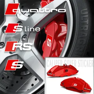 6-Piece Car Brake Caliper Stickers Wheel HUB Sline Rs Quattro Logo Car Decals, Fits Audi A3/a4/a5/rs6/rs3/rs4/rs5/rs7/sport/a6/q3/q5/q7