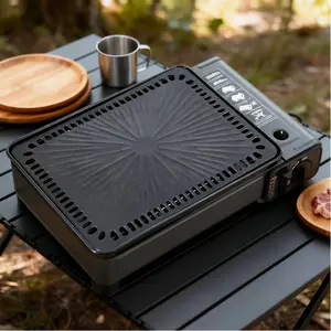 CNCEST Portable Gas Grill Stove Dual Fuel Butane & LPG Outdoor Barbecue Tabletop BBQ for Camping Adjustable Firepower Lightweight Camping Traveling Cooking with Carry Case Fast Stainless Steel Outdoor Cooker