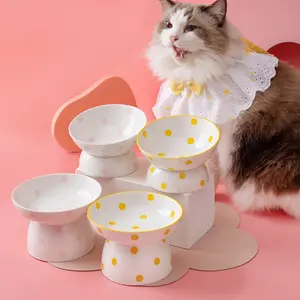 Pet Ceramic Bowl Mushroom Polka Dot Design, Easy to Clean Ceramic Material, Cat and Dog Eating Bowl with Silicone Spoon, Gift Idea