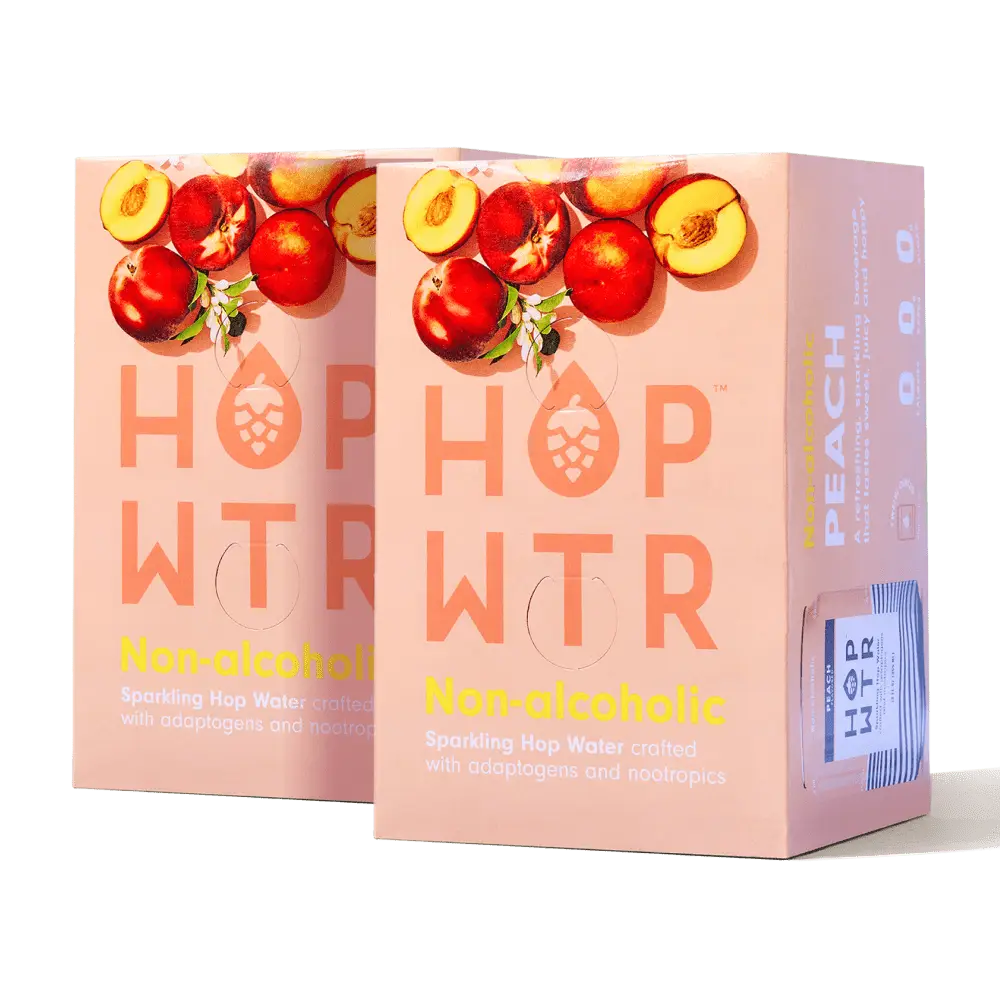HOPWTR Peach Flavor | Infused with Ashwagandha and L-theanine | Sparking Water, Beverage | 12oz