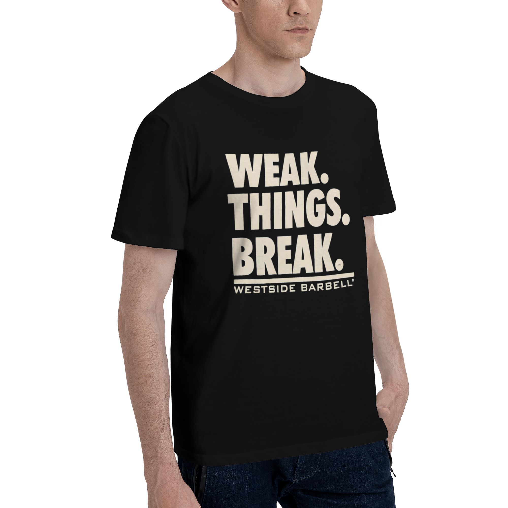 WSBB Mens Weak.Things.Break T-shirt - Navy Blue  Powerlifting Motivation Graphic Sleeveless Shirt