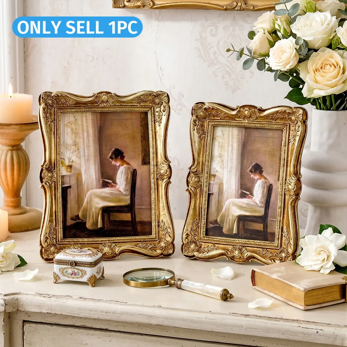 European Vintage Baroque Frame, Resin Material, French Luxury Desktop Photo Display, Home Decor Gift, Bedroom, Study, Party Decoration