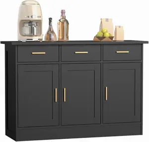 Buffet Cabinet with Storage - Buffets & Sideboards Kitchen Storage Cabinet, Wood Console Table Coffee Bar Accent Cabinets for Living Room Dining Room Entryway Large 3 Doors & Drawers