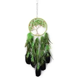 Green Tree of Life Dream Catcher Wall Decor with   Stone Handmade  Dream Catchers Decoration Wall Hanging Bedroom Living Room Wedding Party Home Decor-25.6"