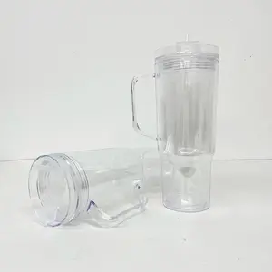 20 Pack USA Warehouse Glitter 40oz Clear Acrylic Snow Globe Cups Plastic Double Wall Tumbler with Pre Drilled Hole and Plug for UV DTF Transfer Wrap