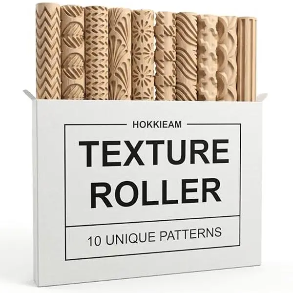 Hokkieam Clay Texture Rollers, 10 PCS Plastic Polymer Clay and Pottery Tool