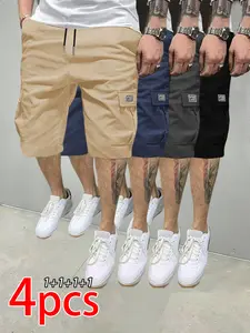 Men’s 4-Pack Cargo Shorts  Casual Athletic Style with Drawstring Design and Large Pockets, Perfect for Summer Outdoor Everyday Wear